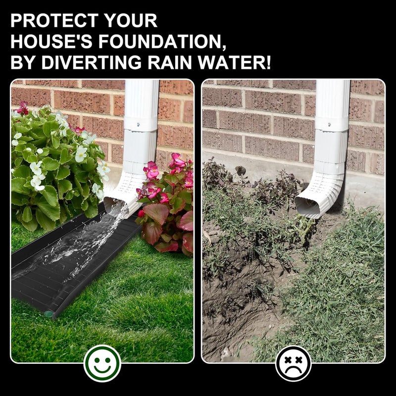 Creative.C 4 Pack Gutter Downspout Extensions,Rain Gutter Downspout Splash Block,Downspout Diverter,Down Spout Drain Extension,Gutter Splash Prevention Device for Cement Floor Lawn Ground (Black) - Image 3